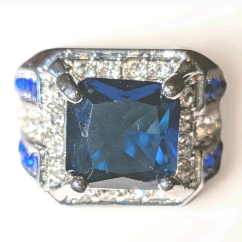 Sapphire Lab Created diamond Mens Ring Sz 9